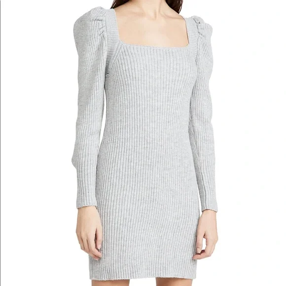 WAYF Square Neck Ribbed Knit Puff Sleeves Sweater Dress - Picture 6 of 11